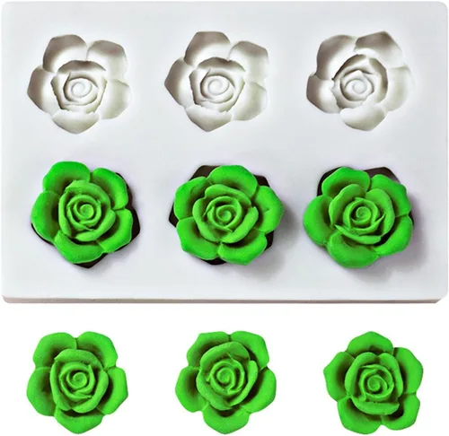 Vista 3 de Molde de silicona de flor de rosa de 6 cavidades, molde de chocolate para fondant, modelo de resina de arcilla, herramienta de decoración