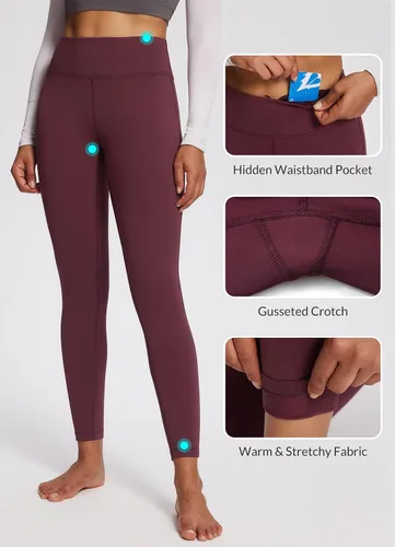 Vista 3 de BALEAF Leggings con forro polar para mujer, ultra suaves, cálidos, térmicos, gruesos, pantalones de yoga con bolsillos, 25 pulgadas