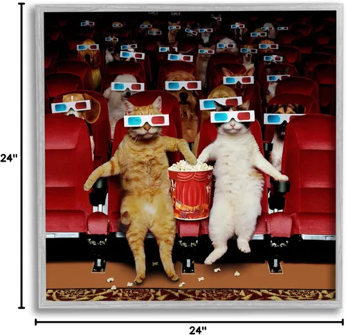 Vista 10 de Stupell Industries Gatos en el cine 3D Giclée enmarcado gris diseño de arte por Lund Roeser Enmarcado en blanco