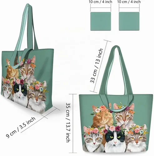 Vista 4 de NymphFable Bolsas de compras para gatos lindos, paquete de 2 bolsas reutilizables para comestibles de 50 libras Multi-gatos