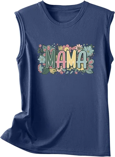 Vista 2 de Ssuyeuri Camisetas sin mangas de verano para mujer 2023, divertidas camisetas con diseño de gato y mamá, regalo para el día de la madre, camiseta