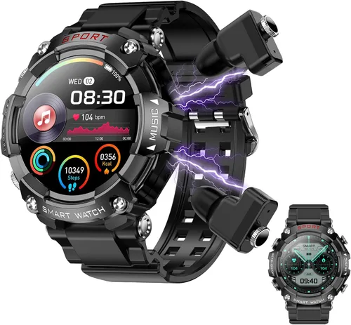 Vista 10 de Reloj inteligente militar con auriculares para hombres y mujeres, pantalla táctica de 2 pulgadas, modos deportivos, rastreador de fitness