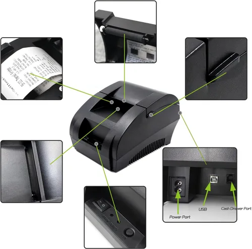 Vista 5 de symcode Impresora térmica de recibos USB de 2.283 in, impresión de alta velocidad de 3.543 in/seg, compatible con ESC/POS Print Commands Set