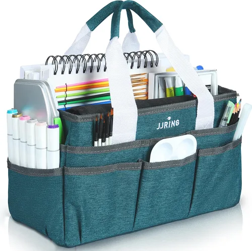 Vista 30 de JJRING Bolsa organizadora de manualidades, organizador de arte con múltiples bolsillos, bolsa de costura beige para arte, manualidades, álbumes