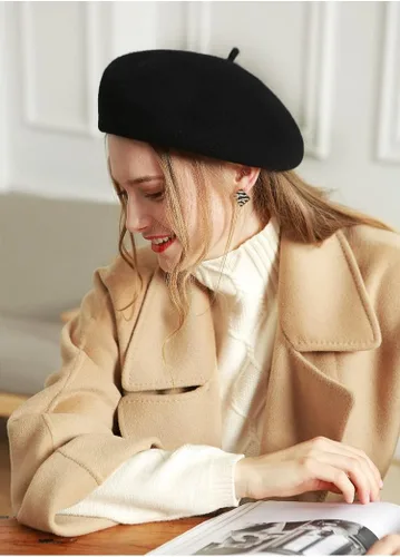 Vista 30 de Boina de lana francesa para mujer, gorra de invierno clásica de color sólido