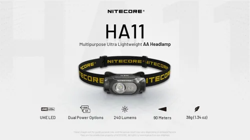 Vista 2 de Nitecore HA11 - Linterna frontal de campamento, 240 lúmenes, ultra ligera, utiliza 1 batería AA con clip multiusos (diadema de correa)