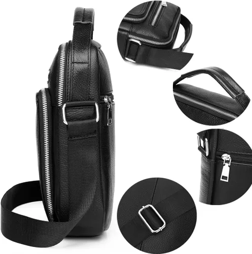 Vista 9 de KPYWZER Bolso de hombro de cuero genuino para hombres pequeños, bolso de mensajero, bolso bandolera bandolera para hombre para negocios