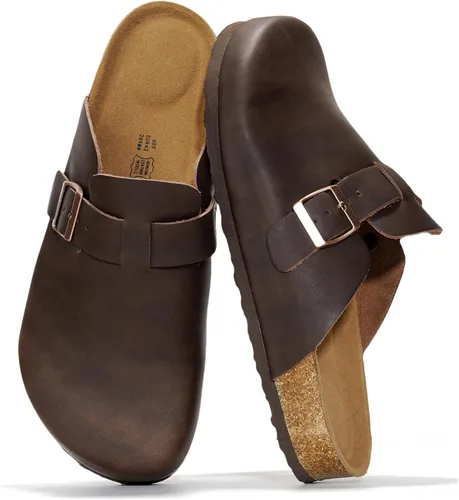 Vista 8 de Zuecos de cuero genuino 100% de grano completo para hombres - Zapatos de Negro