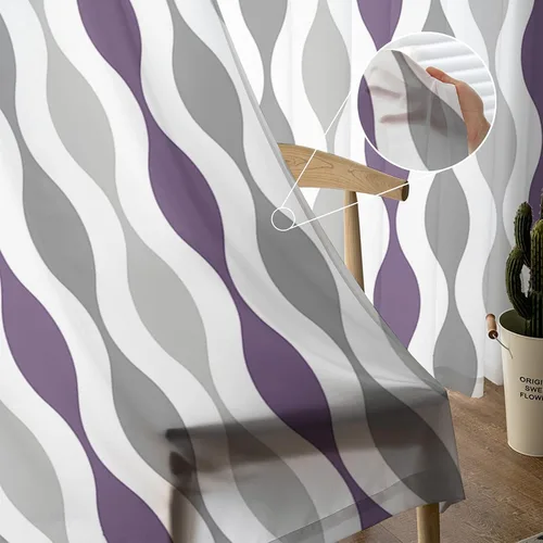 Vista 5 de Cortinas semitraslúcidas modernas de mediados de siglo de 84 pulgadas de largo para decoración de sala de estar, cortinas de gasa con bolsillo