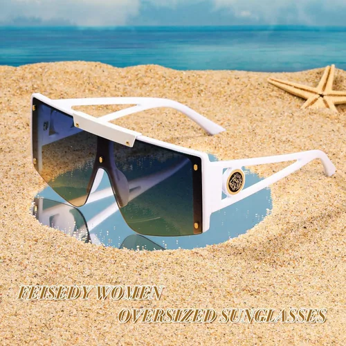 Vista 7 de FEISEDY Gafas de sol para mujer, de gran tamaño, cuadradas, con parte superior plana, para hombre, B4060