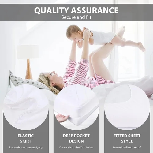 Vista 6 de Ruili Protector de colchón impermeable de viscosa de bambú y rayón, paquete de 2 fundas acolchadas para colchón de bebé, colchón suave de viscosa