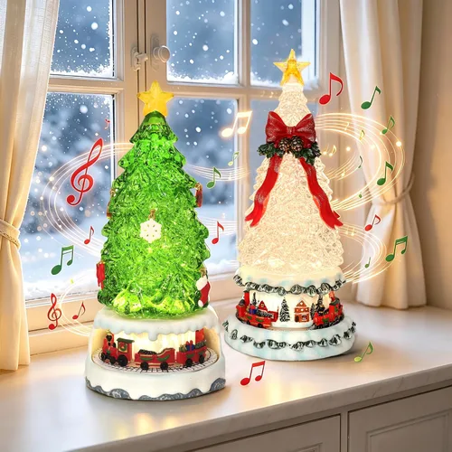 Vista 7 de Globo de purpurina animado, iluminado y musical con arco de Navidad Blanco