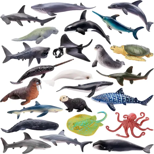 Vista 11 de Toymany 10 figuras realistas de juguete de baño de tiburón de 5 a 6 pulgadas de largo, juego de figuras de plástico de animales marinos del océano