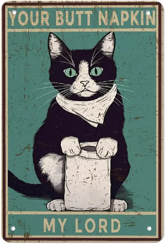 Vista 27 de Cartel de metal con diseño de gato negro con texto en inglés "Angels Don't Always Have Wings", póster de metal vintage de 8 x 12 pulgadas, letrero