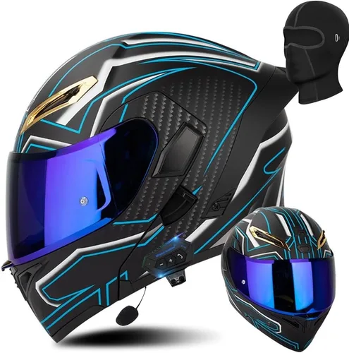 Vista 14 de AAREG Casco de motocicleta unisex para adultos, fibra de carbono, visera antivaho, diseño aerodinámico, Bluetooth integrado, aprobado por DOT