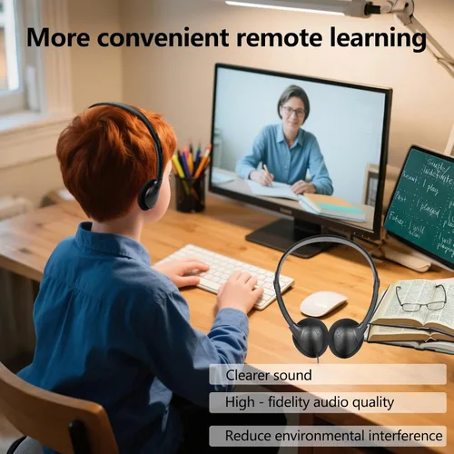 Vista 4 de Paquete de 10 auriculares USB tipo C a granel para el aula, niños y escuelas, con cable