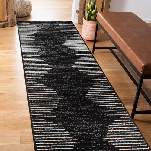 Vista 28 de Rugshop Alfombra bohemia a rayas resistente a las manchas, color beige, 2 x 7 pies