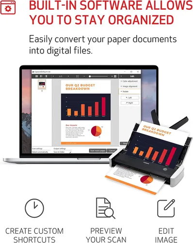 Vista 8 de Canon imageFORMULA R10 - Escáner de Documentos Portátil, Alimentado por USB, Escaneo Dúplex, Alimentador de Documentos, Fácil Configuración