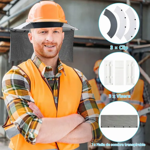 Vista 6 de Feekoon Parasol para sombrero duro con protector de cuello con accesorio de ala completa Casco duro de ala completa, protección UV, malla