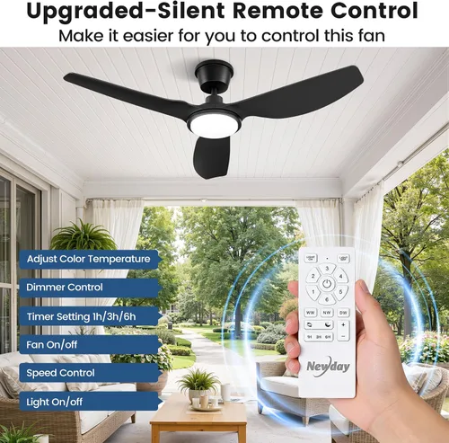 Vista 3 de Newday Ventilador de techo impermeable IP66 de 52 pulgadas con luces, ventilador de glorieta resistente a la intemperie con control remoto, LED