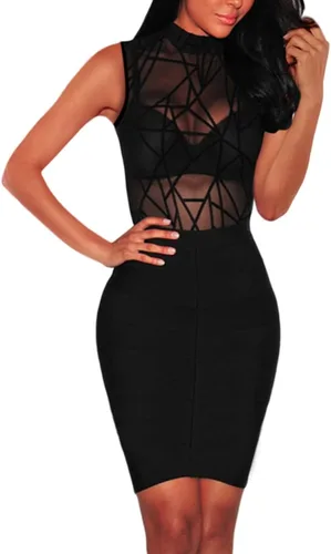 Vista 3 de Lrady - Body de malla transparente con cuello de tortuga body tipo leotardo para mujer