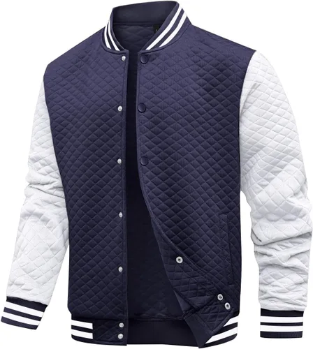Vista 12 de Wizoat Chaqueta universitaria para hombre, chaqueta ligera casual con diseño de gofre, chaquetas bomber