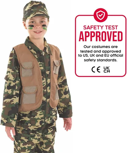 Vista 4 de fun shack Disfraz del ejército para niños y niñas, soldado militar, Halloween, niños, disfraz de personajes para niños, S, M, L, XL