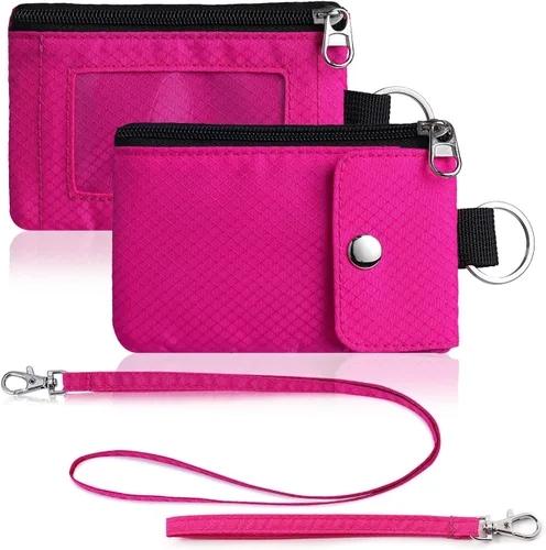 Vista 27 de Artpaxy Cartera minimalista para hombres y mujeres, llavero con bloqueo RFID, con cremallera, pequeña cartera con ventana de identificación, 2