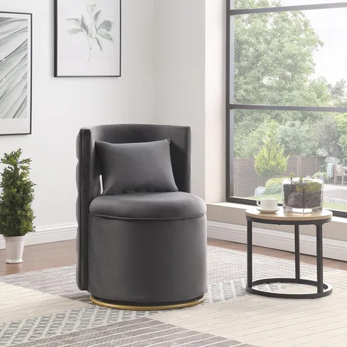 Vista 10 de Silla de acento giratoria, sofá redondo de terciopelo de almacenamiento, silla tapizada con barril moderno para guardería, sala de estar, hotel Negro