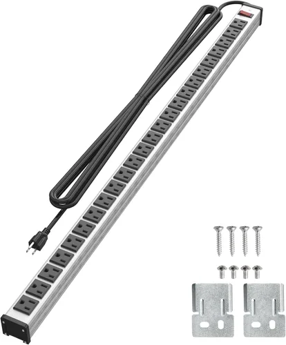 Vista 9 de QBA Regleta de alimentación de metal de 24 tomas, tira de alimentación extra larga y resistente con cable de extensión de 10 pies, montable