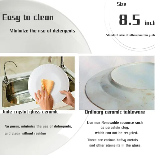 Vista 8 de Amazon - Platos de cena blancos de 6 piezas de 8.5 pulgadas, platos redondos ligeros, Simply plato de postre, vidrio de triple capa y resistente a