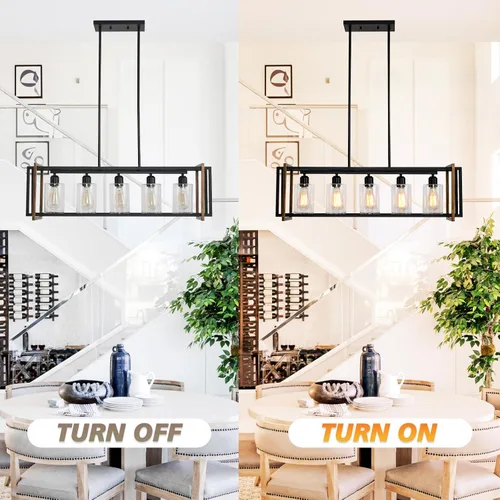 Vista 4 de Lámpara de comedor, lámparas negras de 5 luces para comedor, iluminación de isla de cocina de granja, luces colgantes para isla de cocina, lámpara