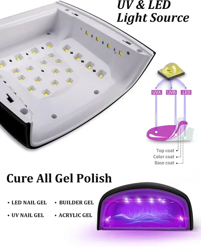 Vista 2 de Lámpara de uñas LED UV, secador de esmalte de gel inalámbrico para manicura de gel profesional - negro