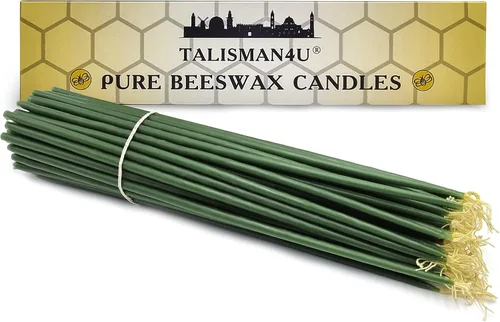 Vista 2 de TALISMAN4U 50 velas de oración cónicas de cera de abeja verde de 11