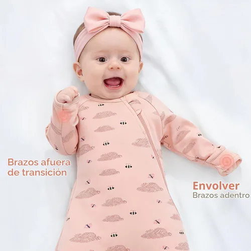 Vista 2 de Saco de dormir de algodón orgánico para recién nacido, saco de dormir de transición para bebé, mangas arriba, puños de manopla, paquete de 2