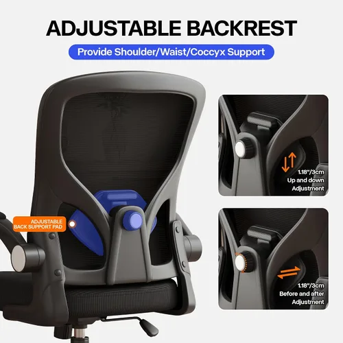 Vista 7 de Silla de oficina, silla de escritorio ergonómica con soporte lumbar ajustable, brazos abatibles, cómoda silla giratoria de malla para computadora