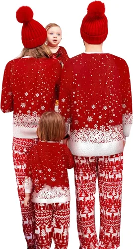Vista 4 de Cysincos Conjunto de pijamas de Navidad a juego para la familia, conjunto de pijamas de Navidad suaves de manga larga para vacaciones, trajes