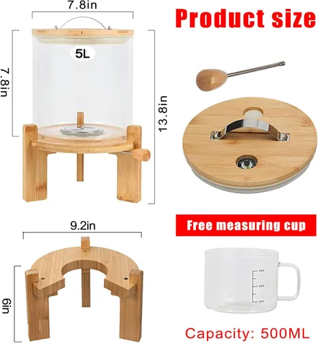 Vista 5 de Dispensador de arroz de vidrio de 5 L, dispensador de cereales, dispensador de granos/recipiente de almacenamiento de alimentos para organización