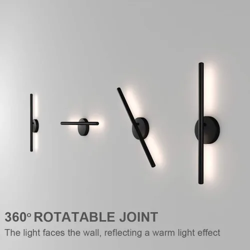 Vista 2 de Aipsun Aplique de pared negro giratorio 360° LED negro lámpara de pared para dormitorio, sala de estar, hotel, pasillo, pasillo, blanco cálido, 3000