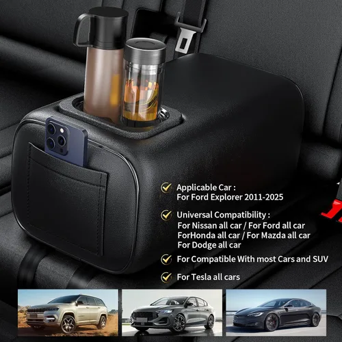 Vista 2 de Reposabrazos universal para automóvil de dos filas con caja de consola y portavasos para asiento trasero, reposabrazos de segunda fila