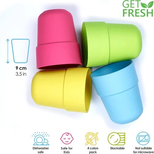Vista 2 de Vasos de bambú para niños, juego de 4 vasos apilables de bambú, juego de vajilla de bambú para niños, tazas de bambú para niños, aptos