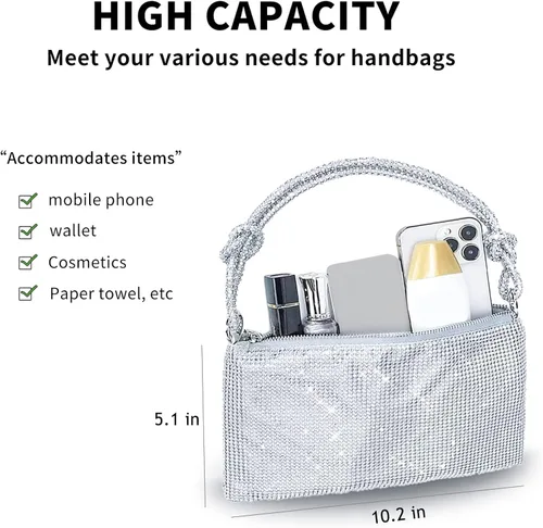 Vista 3 de Bolso Hobo con diamantes de imitación para mujer elegante bolso de noche brillante plateado con diamantes de imitación bolso dorado para graduación