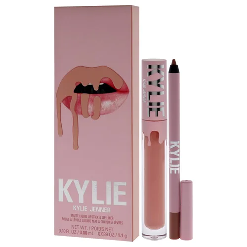 Vista 4 de Kylie Cosmetics Kit de labios mate, 700 Bare para mujeres, 2 lápices labiales líquidos mate de 0.10 onzas, delineador de labios de 0.03 onzas