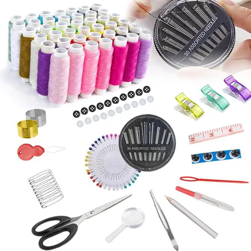 Vista 2 de JUNING Kit de costura con estuche negro, suministros de costura portátiles para el hogar, viajes, adultos, principiantes, emergencias, 42 hilos