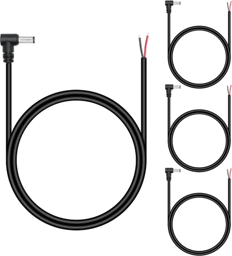 Vista 8 de DC 0.217 in x 0.083 in enchufe macho cable de alimentación coleta 0.5M/1.6 pies, 18AWG ángulo recto de 90 grados DC5521 enchufe macho a 2 pines