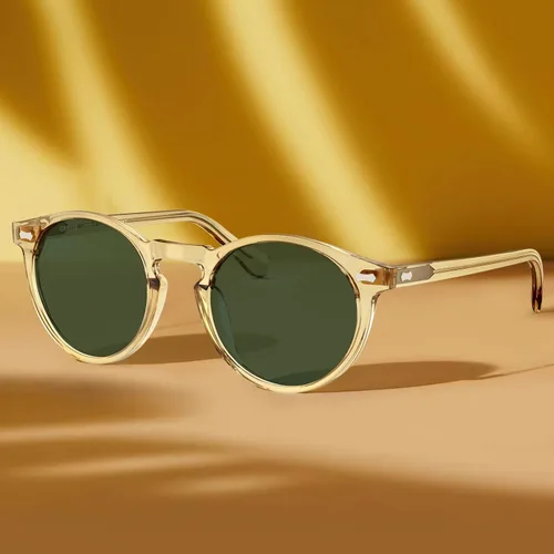 Vista 79 de CARFIA Gafas de sol polarizadas de acetato redondo para mujer, protección UV de cara pequeña con funda de cuero CA5288