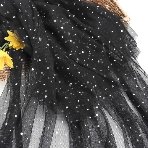 Vista 6 de HAVII Tela de tul negro con purpurina de 59 pulgadas x 2 yardas, tul con lentejuelas láser para faldas tutú, costura, manualidades, accesorios