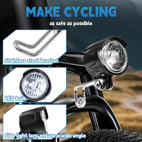 Vista 5 de Faro eléctrico para bicicleta, DC 6V-60V, brillo de 30 lux, luz delantera Ebike 2 pines con cable de 4.9 ft