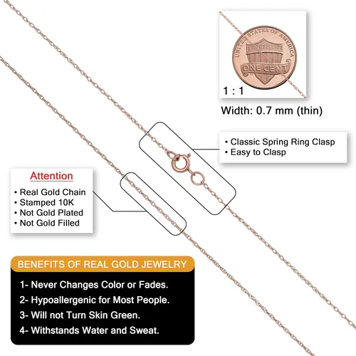 Vista 2 de Kooljewelry Solid 10k Rose Gold 0.7 mm Dainty Rope Chain Necklace