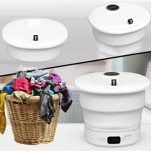 Vista 7 de Mini lavadora portátil – Pequeña lavadora plegable para ropa – Para camping, RV, viajes, espacios pequeños (blanco)